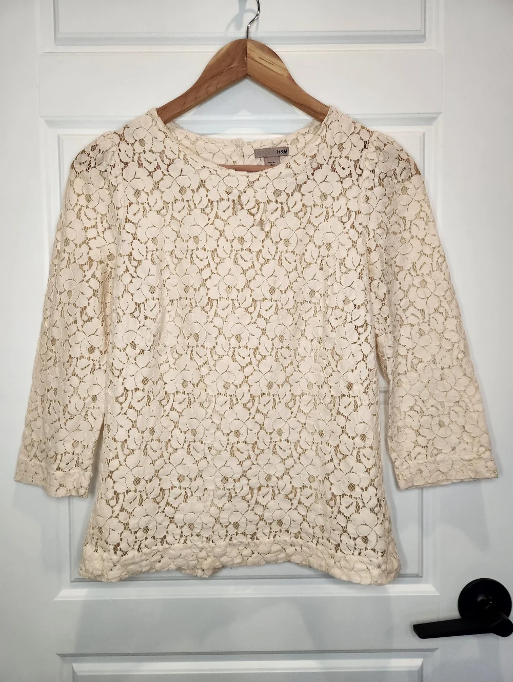 ⭐ Sz 4 Cotton Blend Light Peach Cream Lace 3/4-Sleeve Blouse Women's Top (As-Is) - Picture 2 of 6